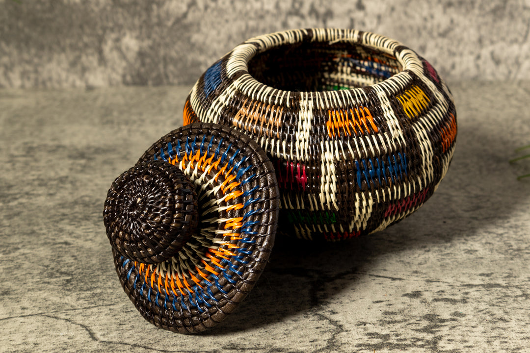 Rainbow Colors Woven Basket With Top