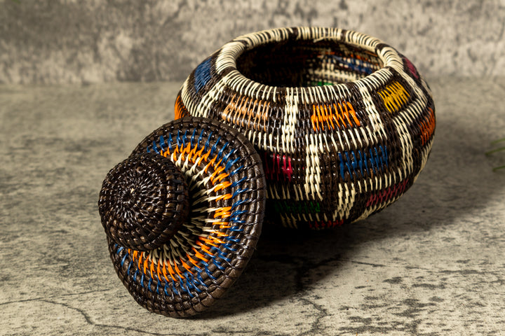 Rainbow Colors Woven Basket With Top