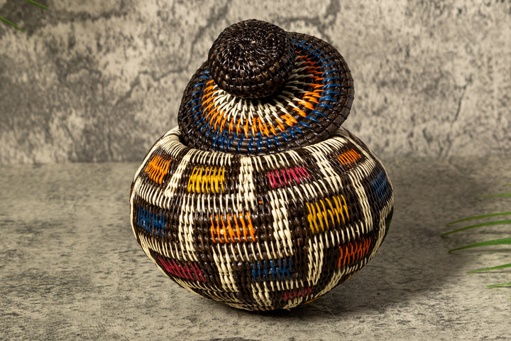 Rainbow Colors Woven Basket With Top