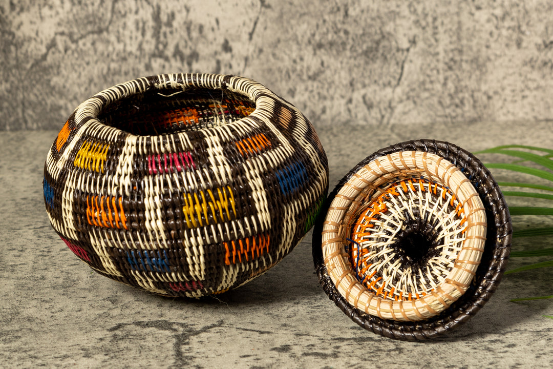 Rainbow Colors Woven Basket With Top