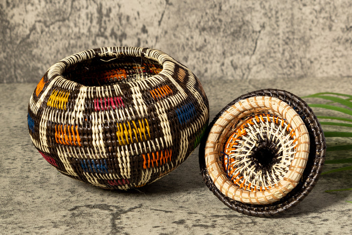 Rainbow Colors Woven Basket With Top