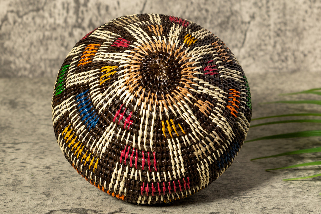 Rainbow Colors Woven Basket With Top