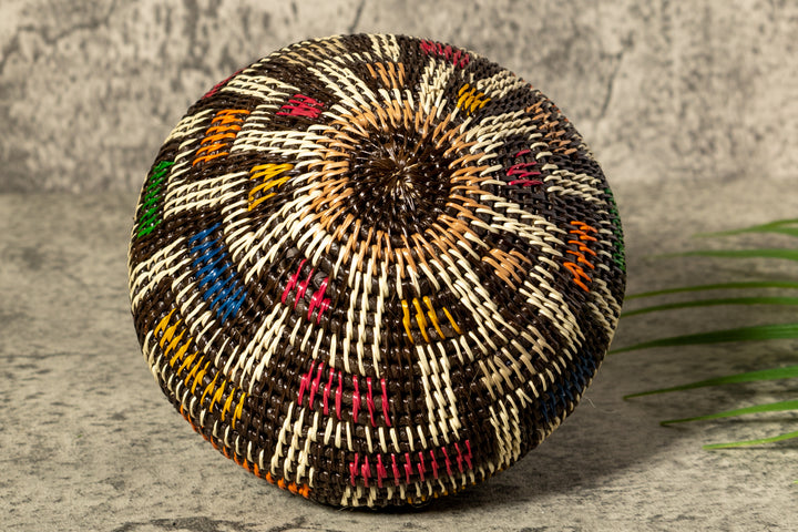 Rainbow Colors Woven Basket With Top