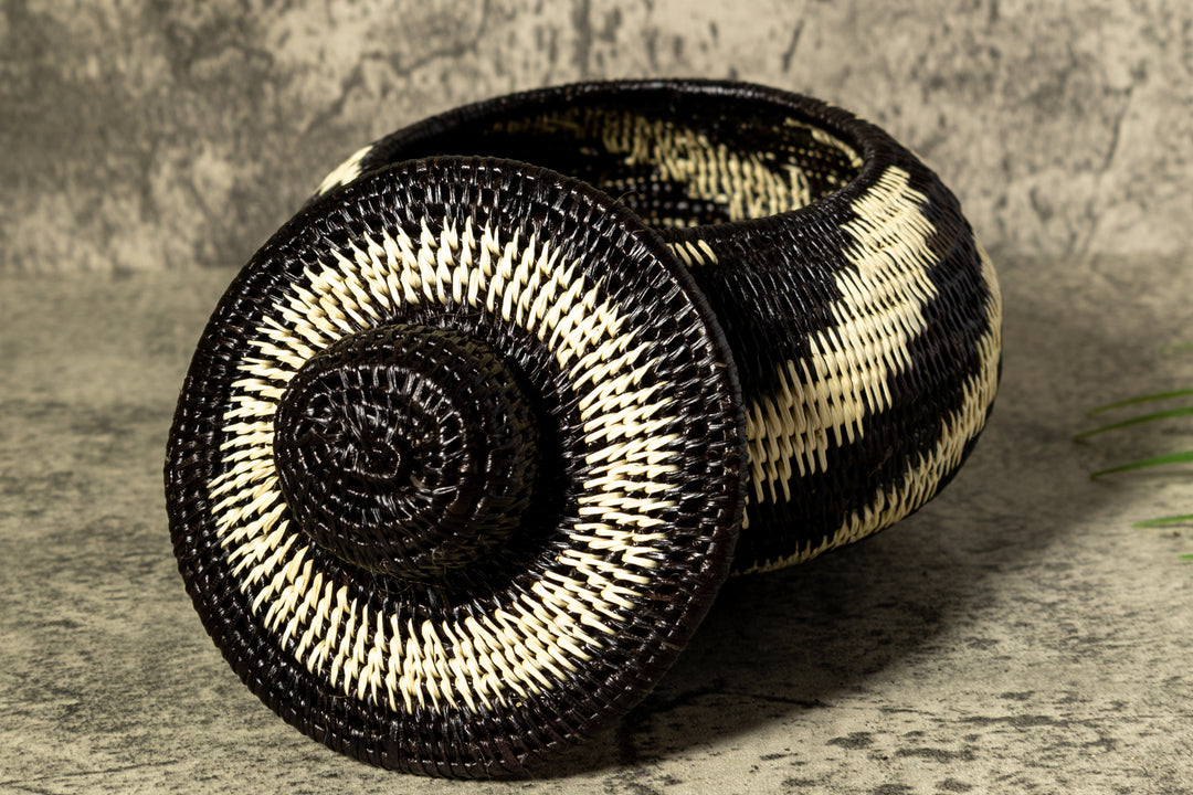 Night Swirl Woven Basket With Top