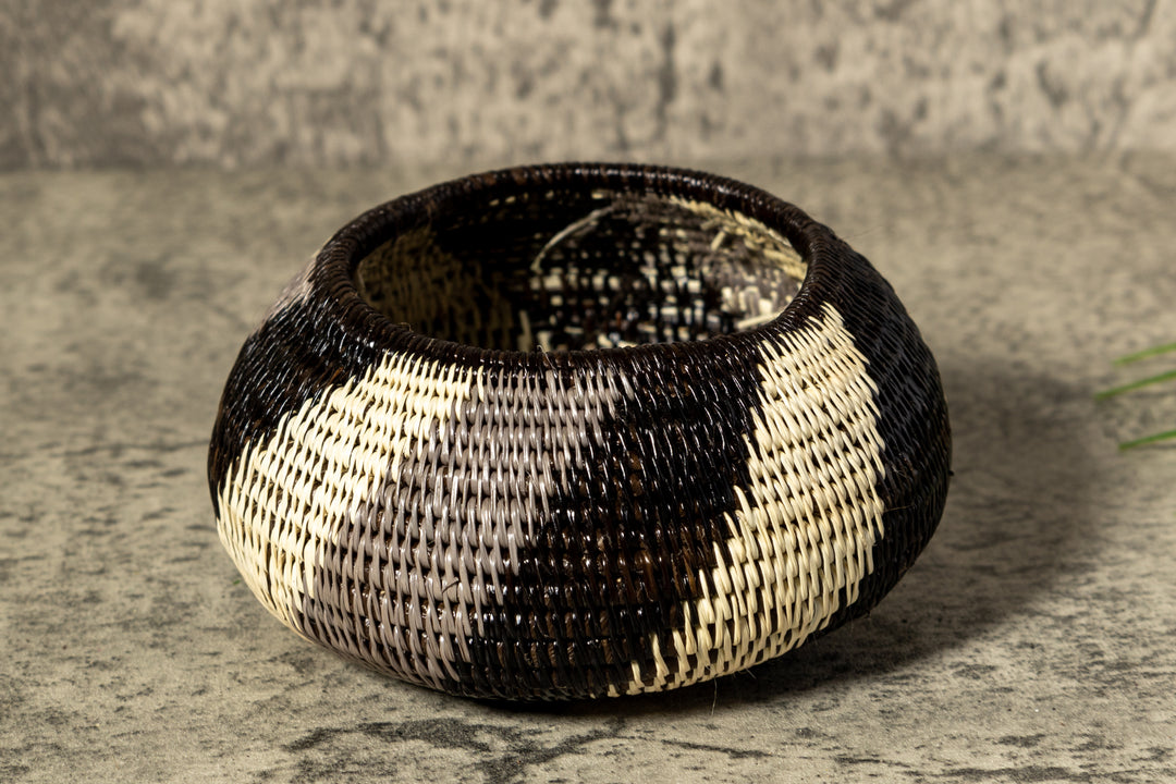 Black White And Gray Woven Basket With Top