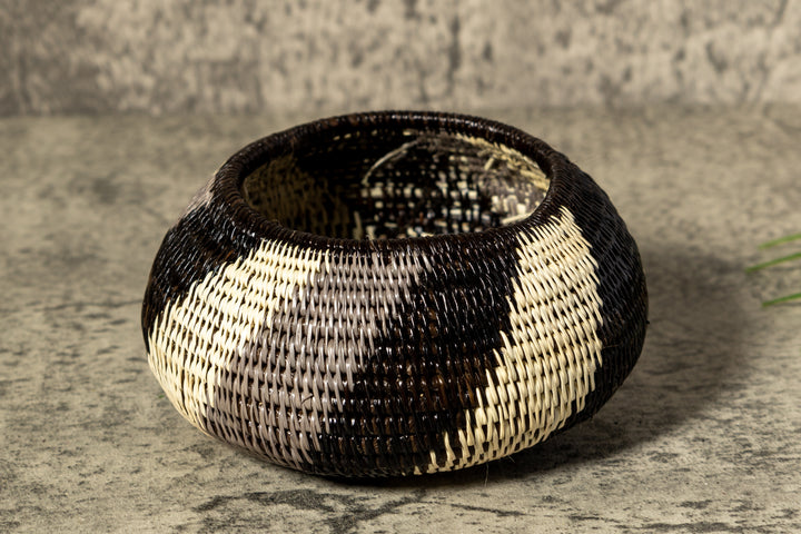 Black White And Gray Woven Basket With Top