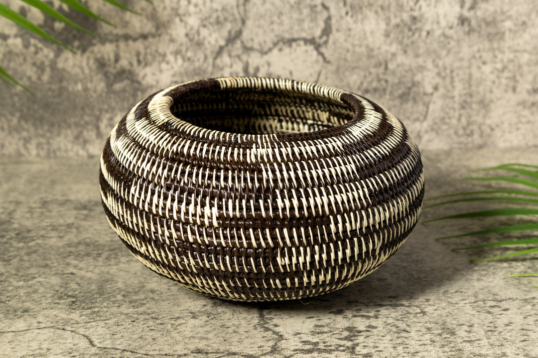 Black And White Tropical Enigma Woven Basket With Top