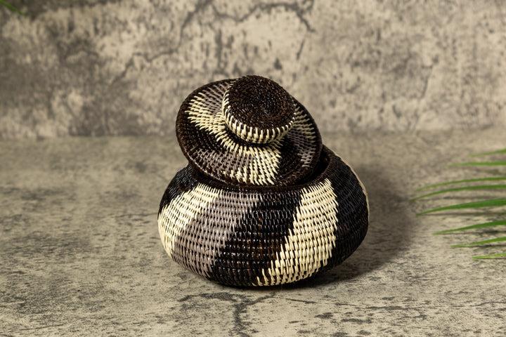 Black White And Gray Woven Basket With Top