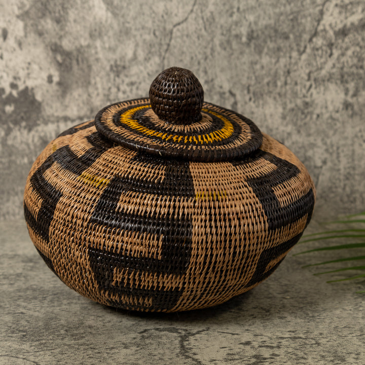 Black And Brown Snake Rainforest Basket With Top