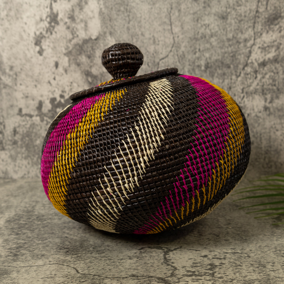 Black White Gold And Purple Spiral Rainforest Basket With Top