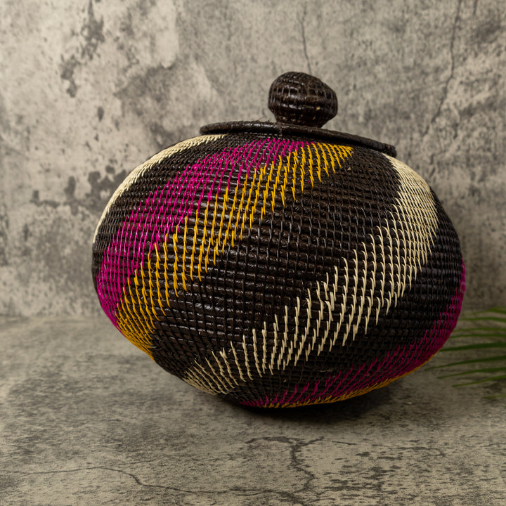 Black White Gold And Purple Spiral Rainforest Basket With Top