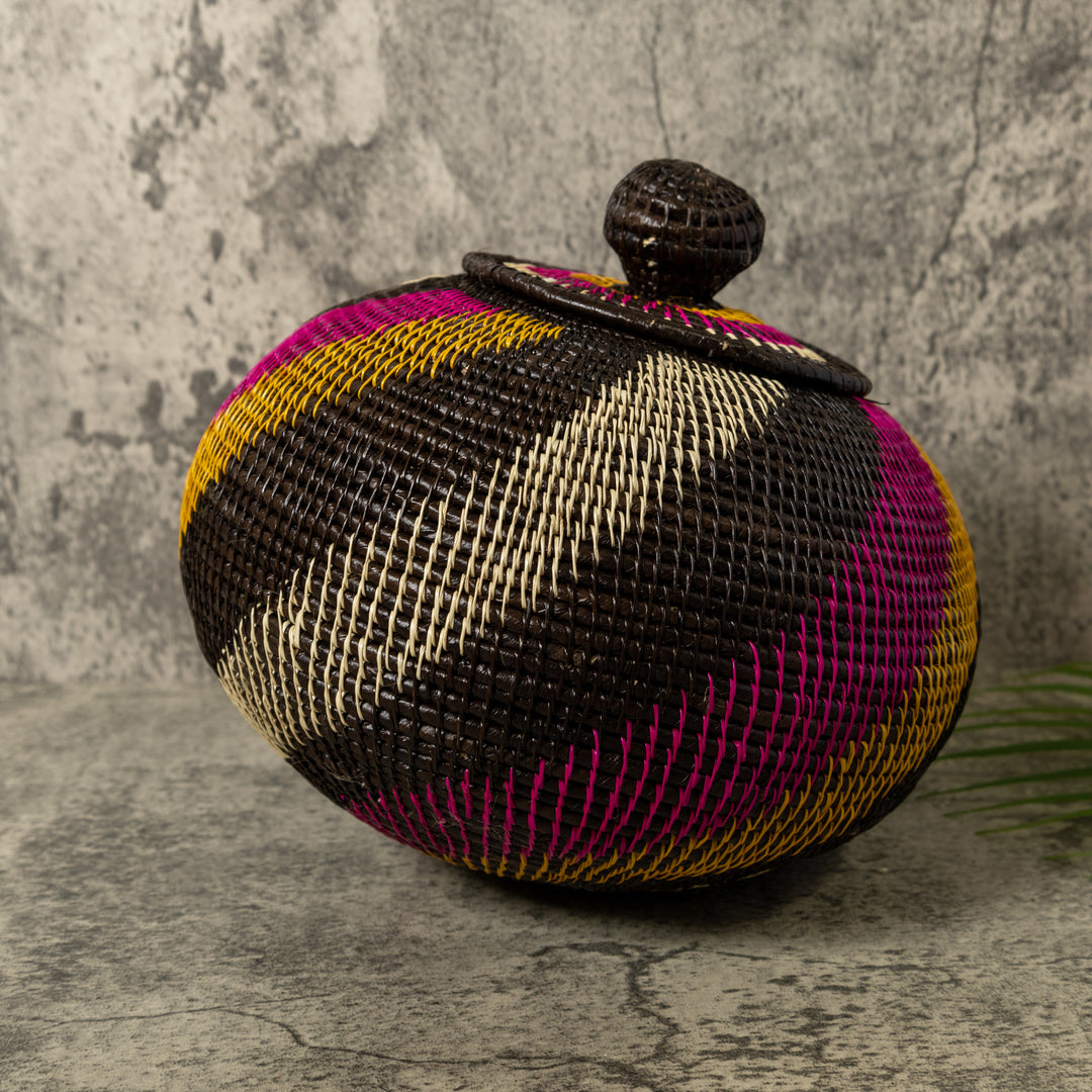 Black White Gold And Purple Spiral Rainforest Basket With Top