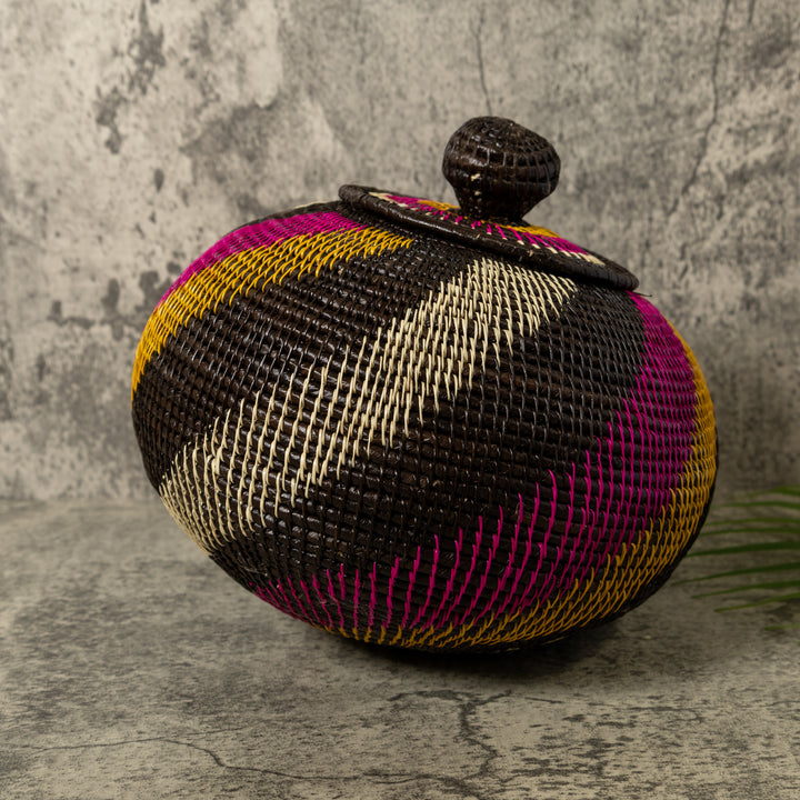 Black White Gold And Purple Spiral Rainforest Basket With Top