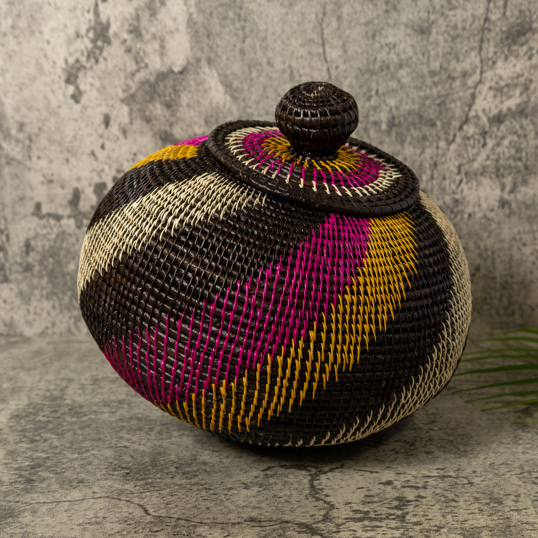 Black White Gold And Purple Spiral Rainforest Basket With Top