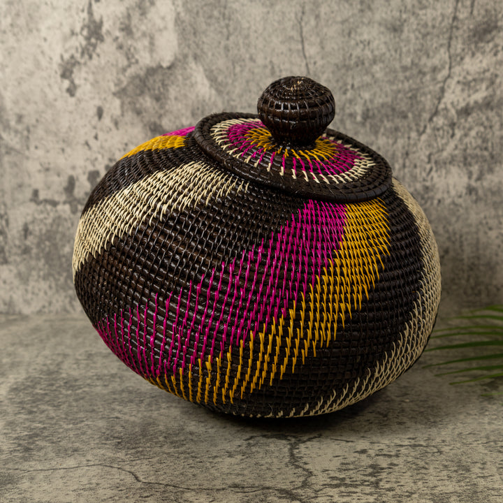 Black White Gold And Purple Spiral Rainforest Basket With Top