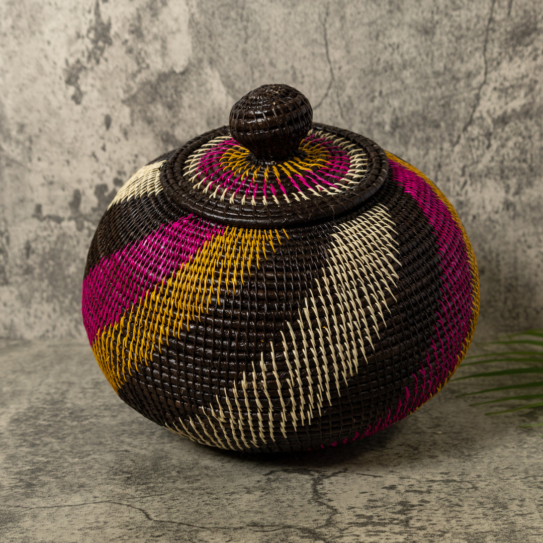 Black White Gold And Purple Spiral Rainforest Basket With Top