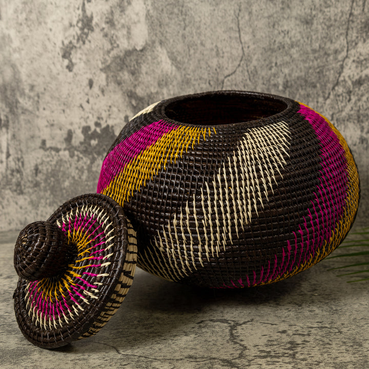 Black White Gold And Purple Spiral Rainforest Basket With Top