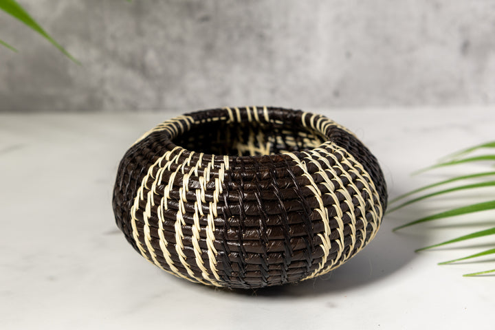 Black And White Woven Basket With Top