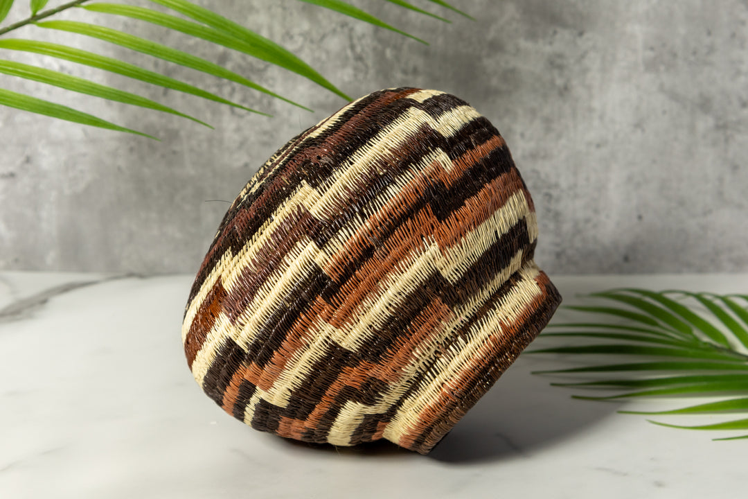 ZigZag Brown And White Woven Basket