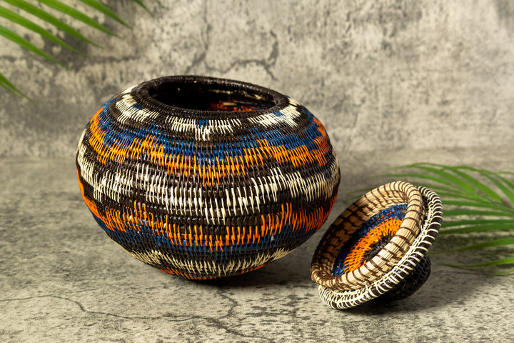 Orange Forest Fusion Woven Basket With Top