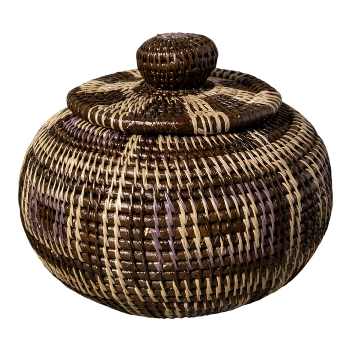 Brown And White Classic Woven Basket With Top