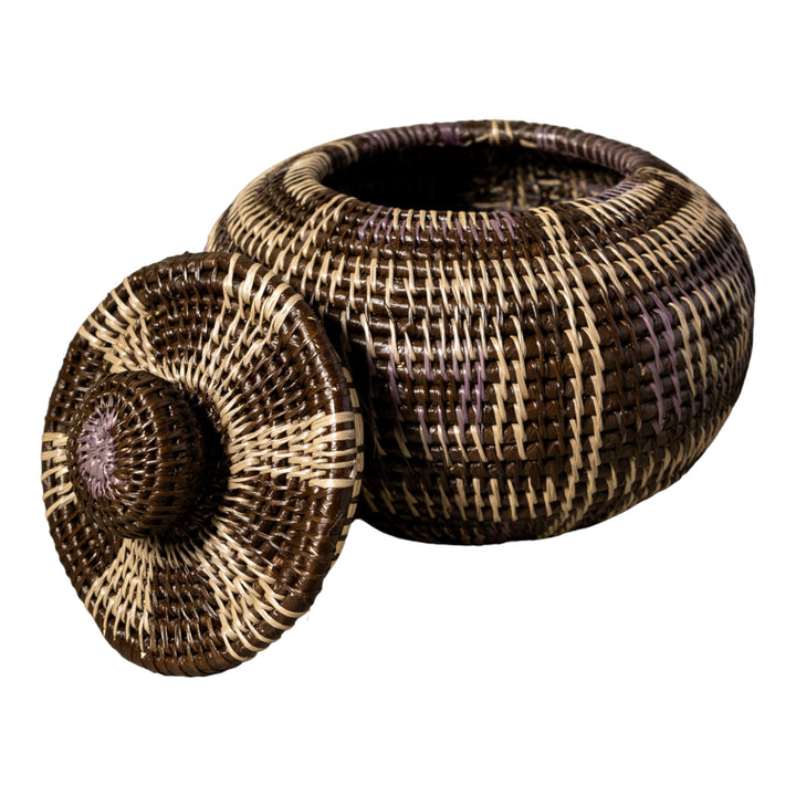 Brown And White Classic Woven Basket With Top