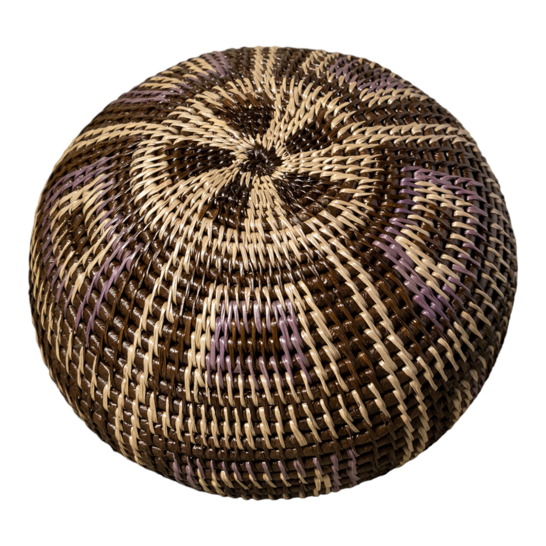 Brown And White Classic Woven Basket With Top