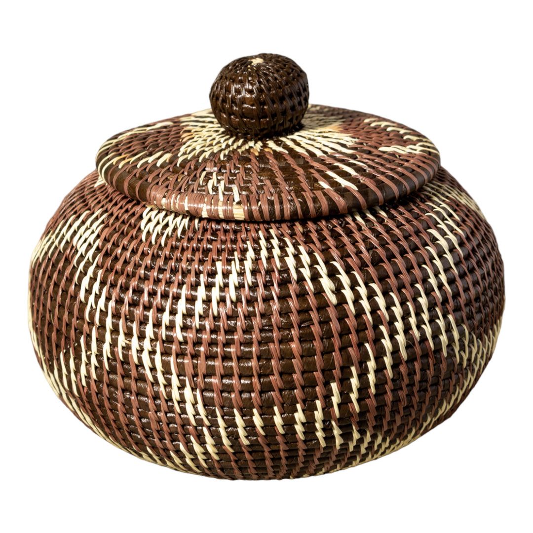 Brown Fish Net Woven Basket With Top