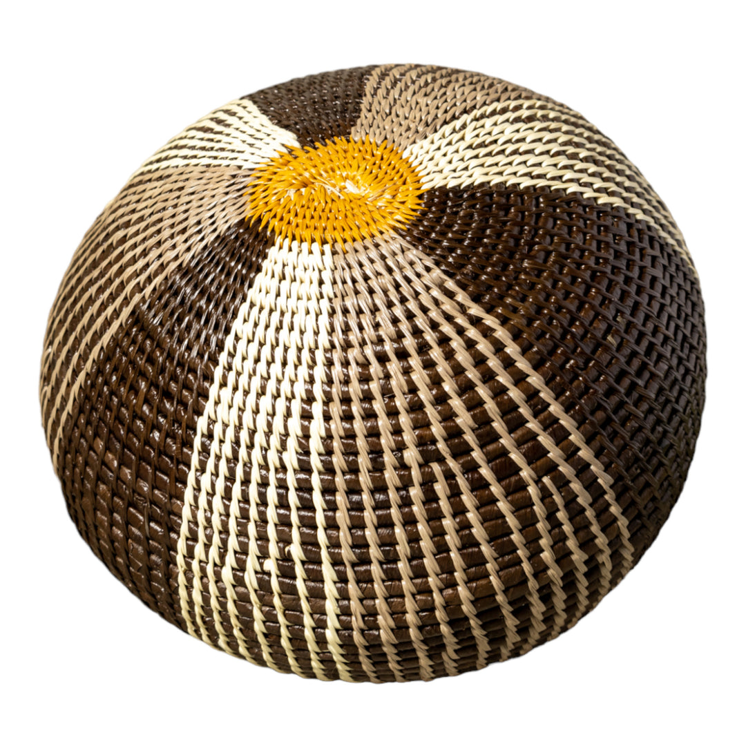 Brown And White Jungle Essence Woven Basket With Top