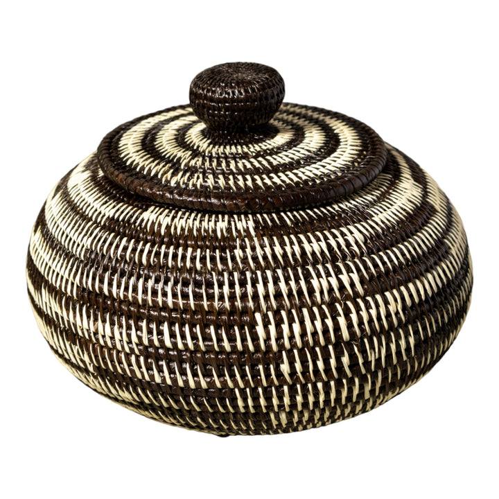Black And White Tropical Enigma Woven Basket With Top