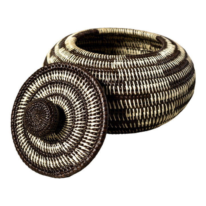 Black And White Tropical Enigma Woven Basket With Top