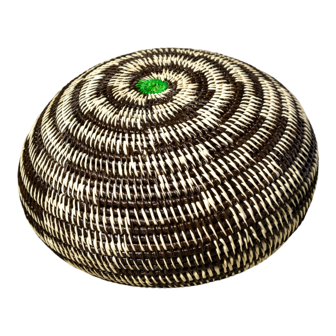 Black And White Tropical Enigma Woven Basket With Top