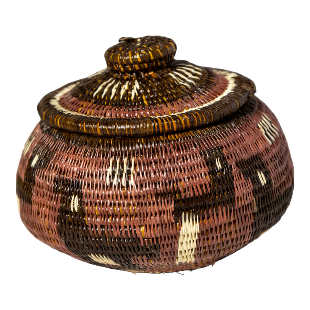 Brown And White Jungle Critters Woven Basket With Top