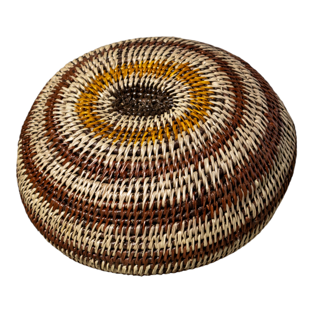 Brown And Gray Rings Woven Basket With Top