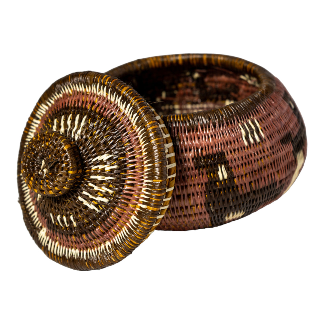 Brown And White Jungle Critters Woven Basket With Top