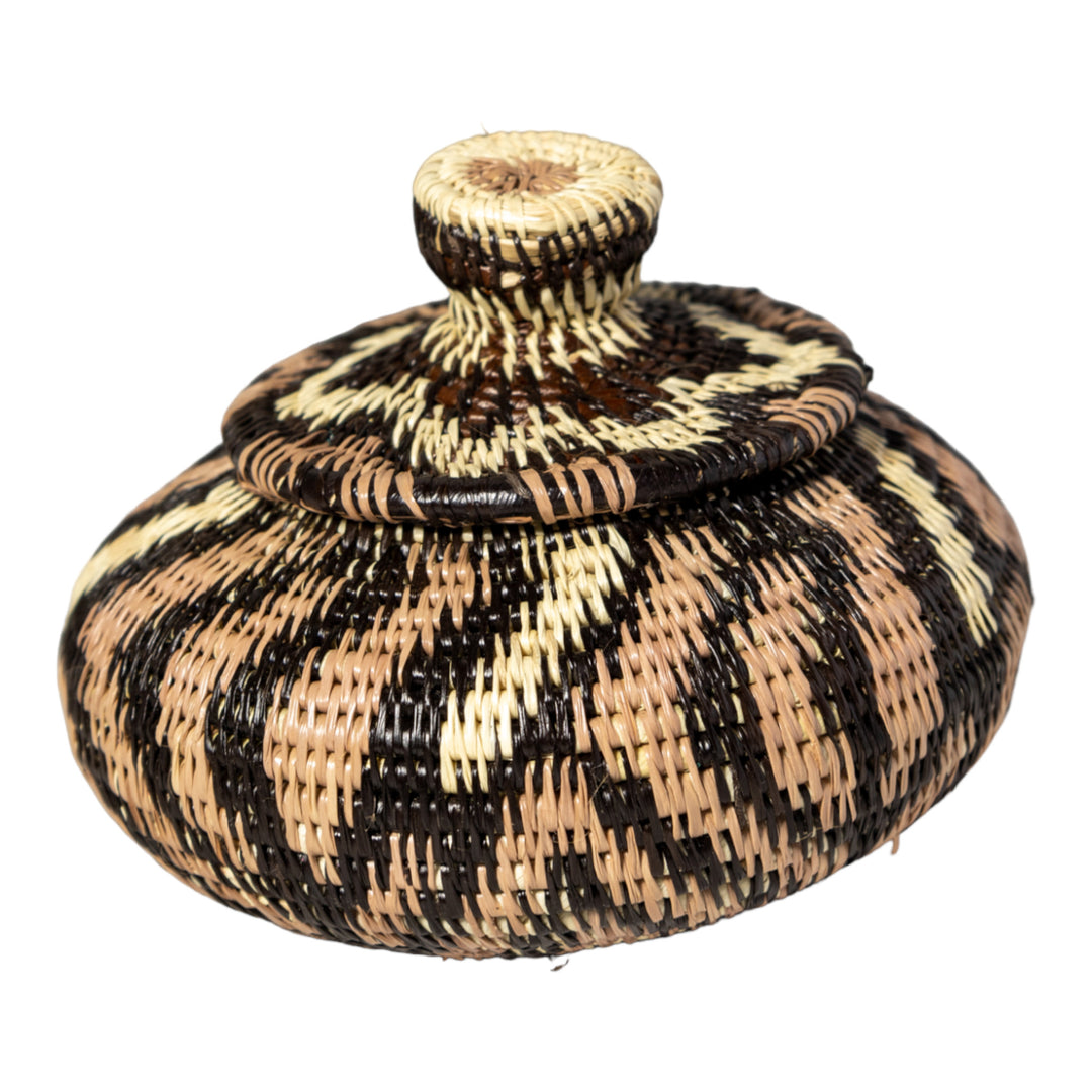 Brown Jungle Cascade Woven Basket With Top