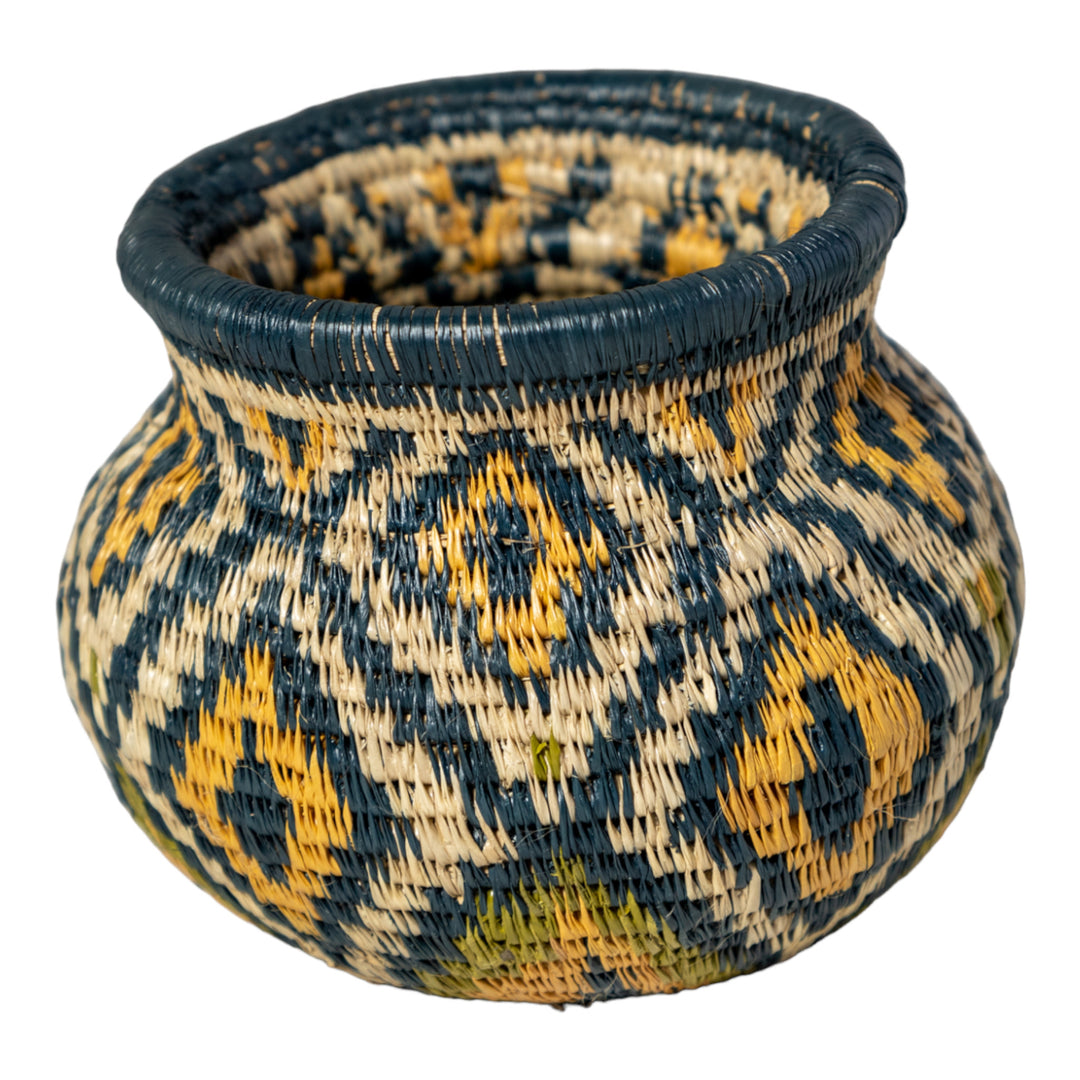 Small Gold Green And Gray Diamond Woven Basket
