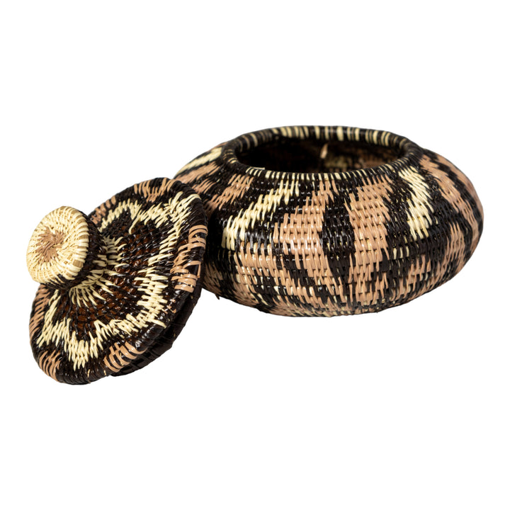 Brown Jungle Cascade Woven Basket With Top