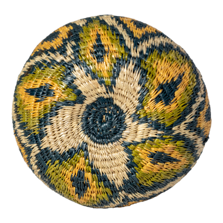 Small Gold Green And Gray Diamond Woven Basket