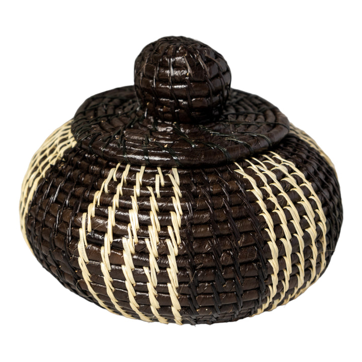 Black And White Woven Basket With Top