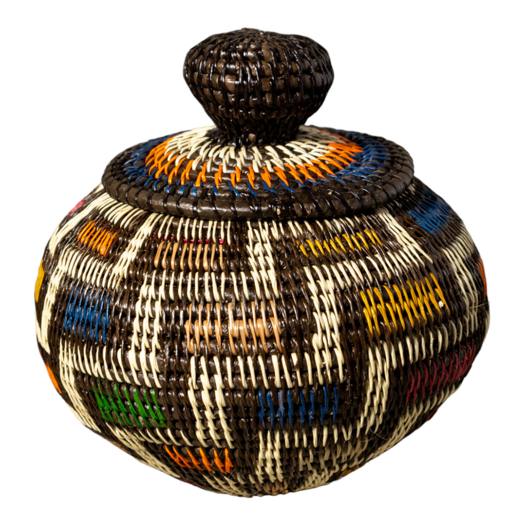 Rainbow Colors Woven Basket With Top