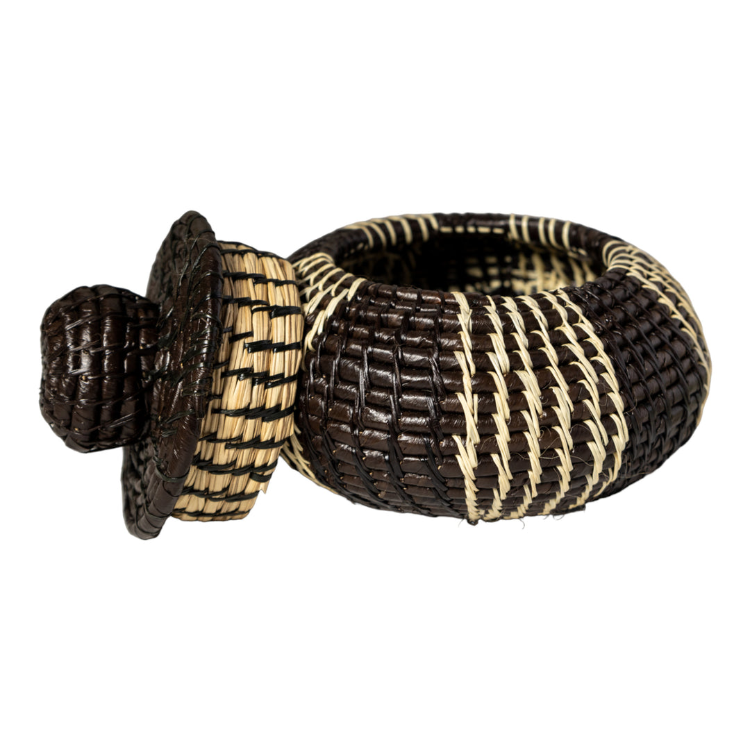 Black And White Woven Basket With Top