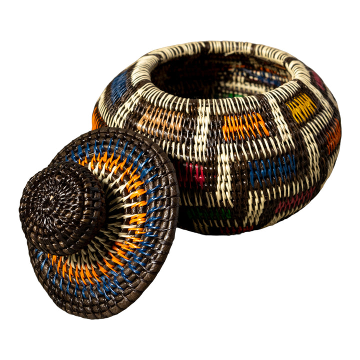 Rainbow Colors Woven Basket With Top