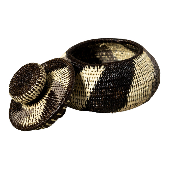 Black White And Gray Woven Basket With Top