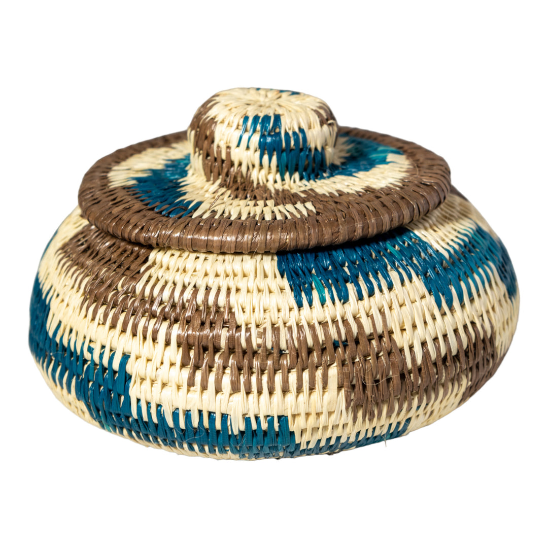 ZigZag Blue And Brown Basket With Top