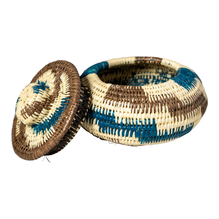 ZigZag Blue And Brown Basket With Top