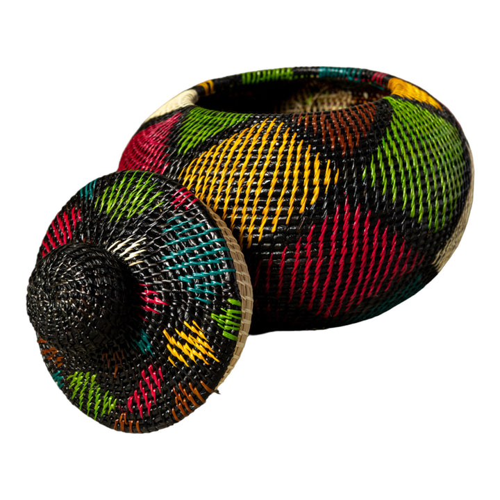 Rainbow Colors Fish Net Woven Basket With Top