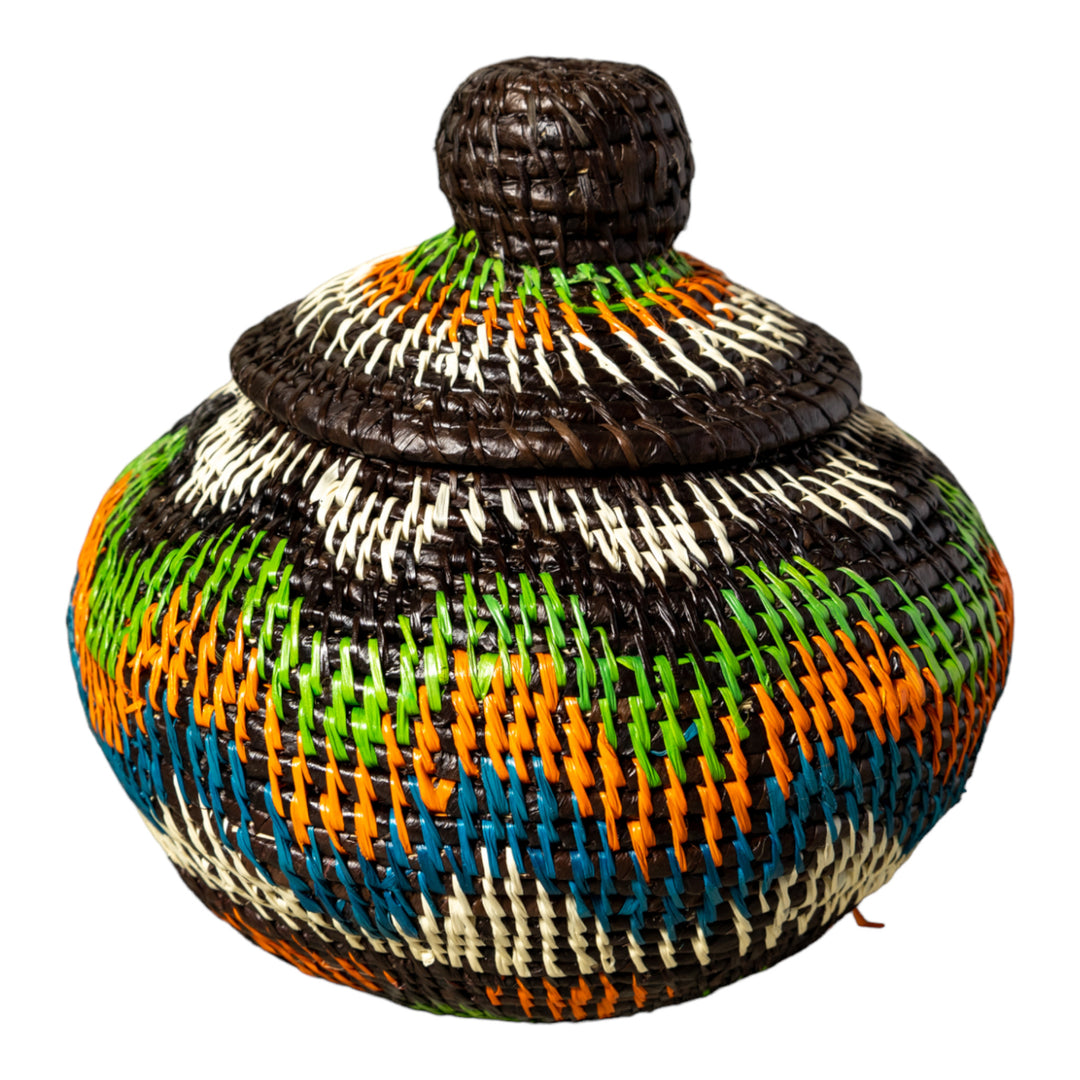Coastal Waves Woven Basket With Top