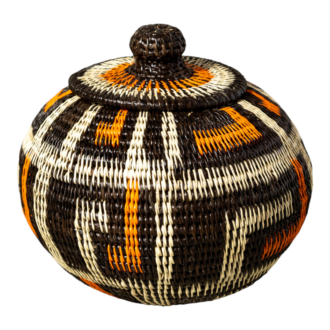 Orange And White Rainforest Flair Woven Basket With Top