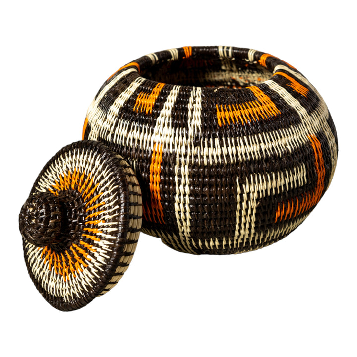 Orange And White Rainforest Flair Woven Basket With Top